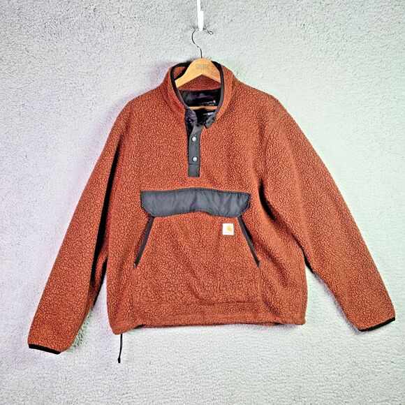 Carhartt Sherpa Fleece Pullover Large Rust Brown Quarter Snap OJ4991 Fall - Picture 1 of 16